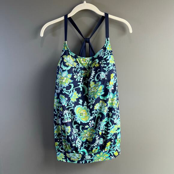 Lands’ End Deep Sea Floral Blouson Tankini Swim Size 10 DDD - Picture 1 of 7